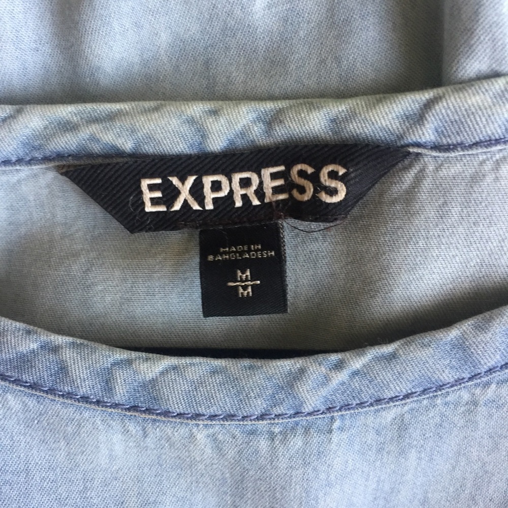 Express Chambray Flutter Sleeve Top W/ Tie Back - image 3